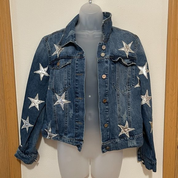 Bagatelle Blue Jean Jacket with Silver Star Accents - Picture 3 of 9
